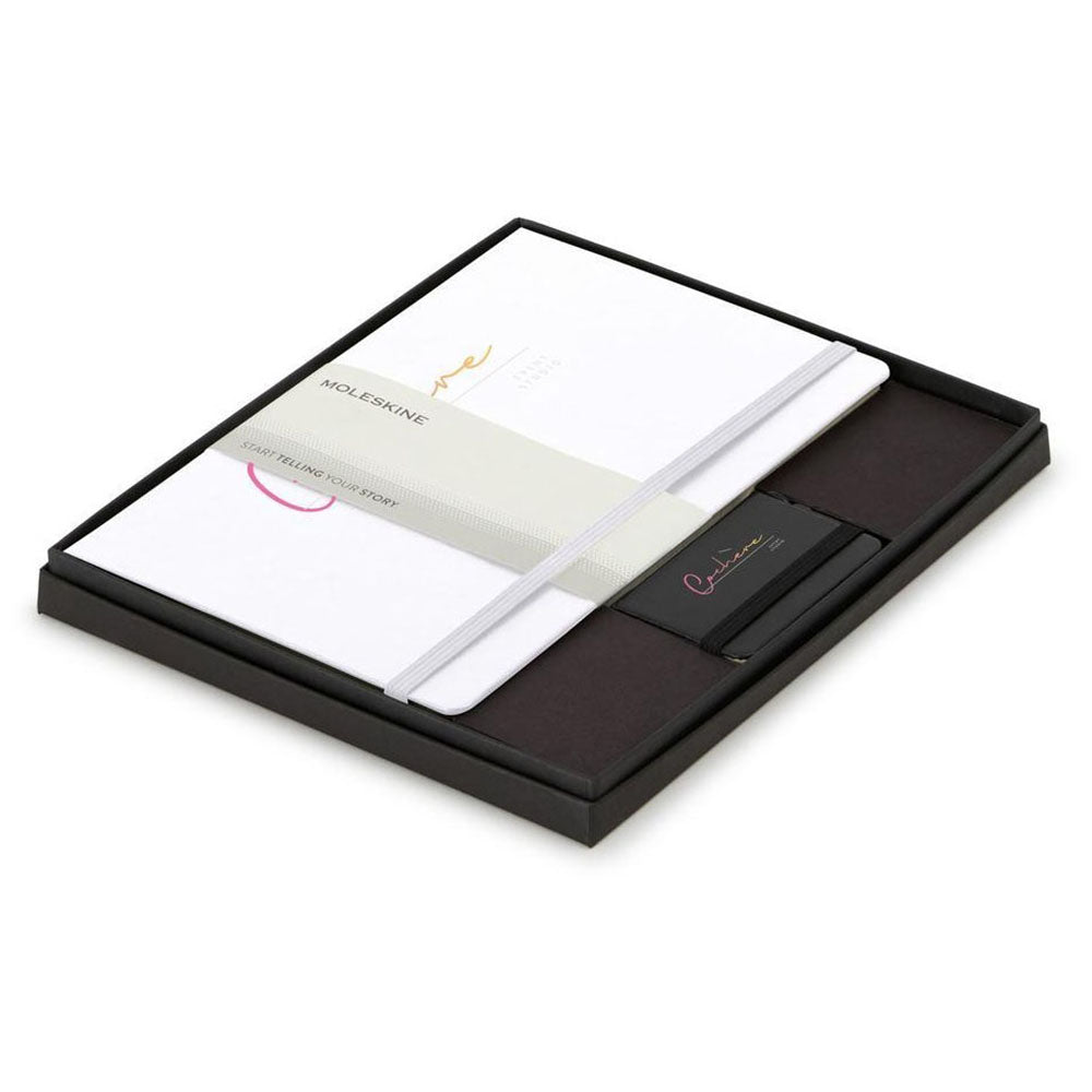 Moleskine White/Black Large Notebook and Mini Notebook Charm Gift Set