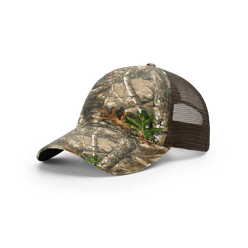 Richardson Realtree Edge/Brown Mesh Back Garment Washed Printed Trucker Hat