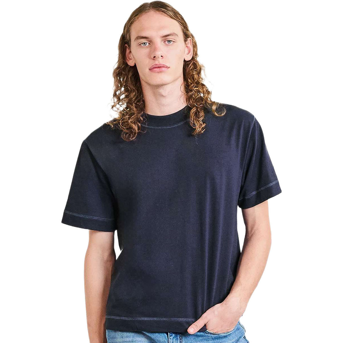 American Apparel Unisex Navy Heavyweight Cotton Mid-Length Tee