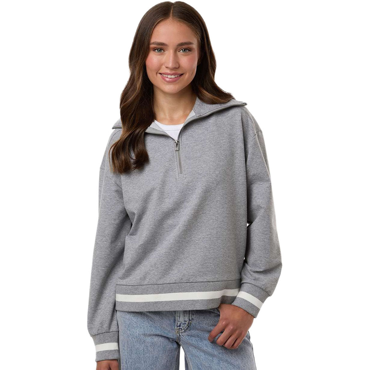 Holloway Women's Athletic Heather/Vanilla Heritage Prep Quarter-Zip Pullover