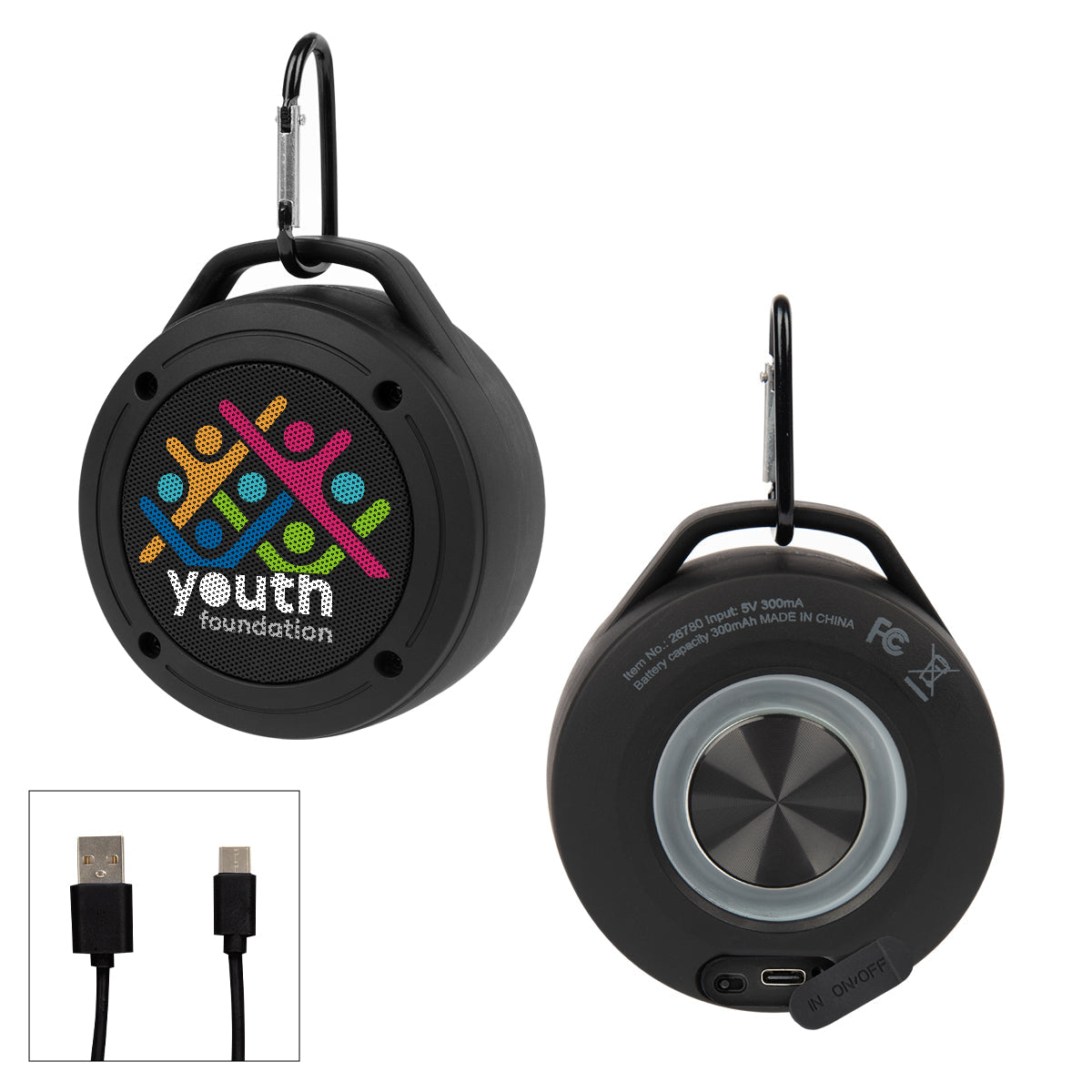 Hit Black Water Resistant Speaker Carabiner 2.0