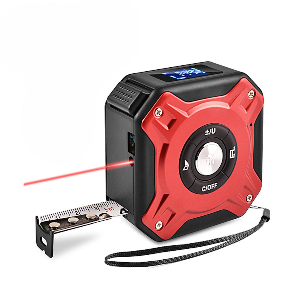 iPromotionPro Red 2 In 1 Usb Rechargable Lasers Distance Tape Measure