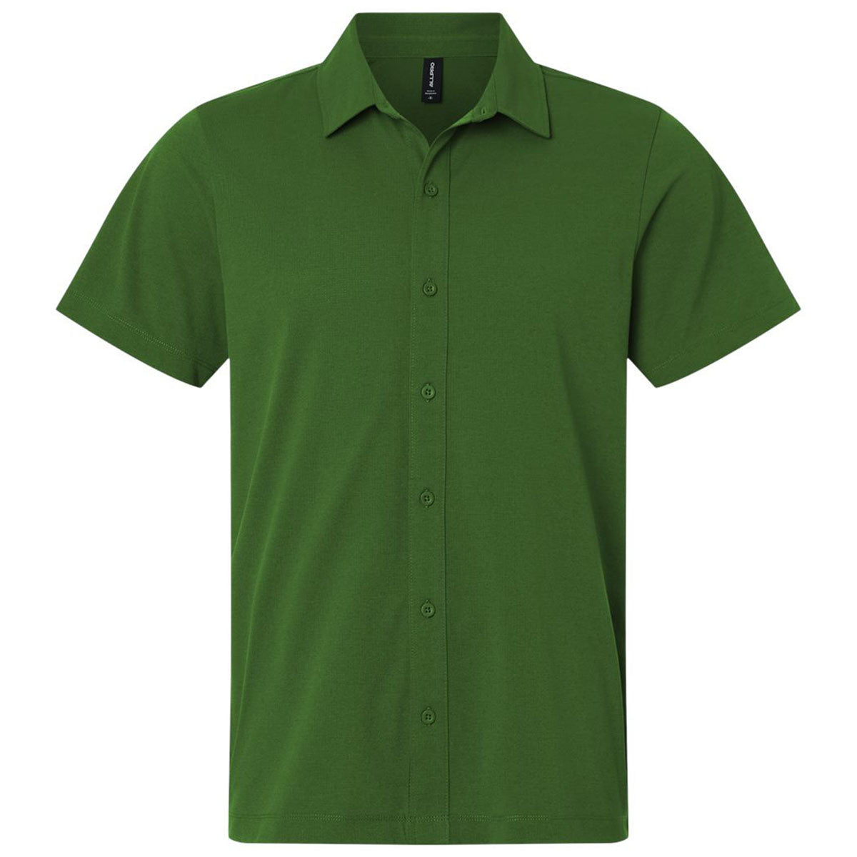AllPro Men's Olive Green Pro-Flex Sorona Button Down Short Sleeve Shirt