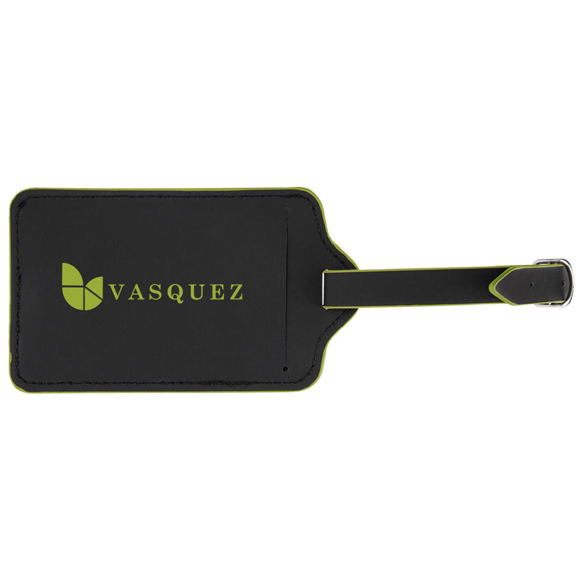 Hit Black with Lime Green Recycled Leatherette Luggage Tag