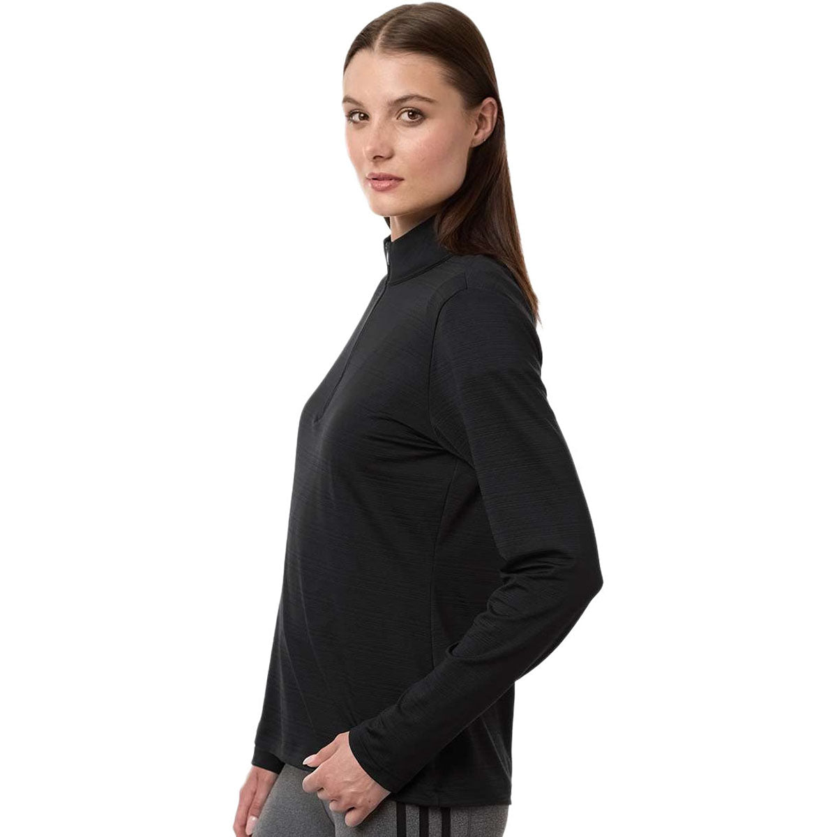 Adidas Women's Black Textured Stripe Quarter-Zip Pullover