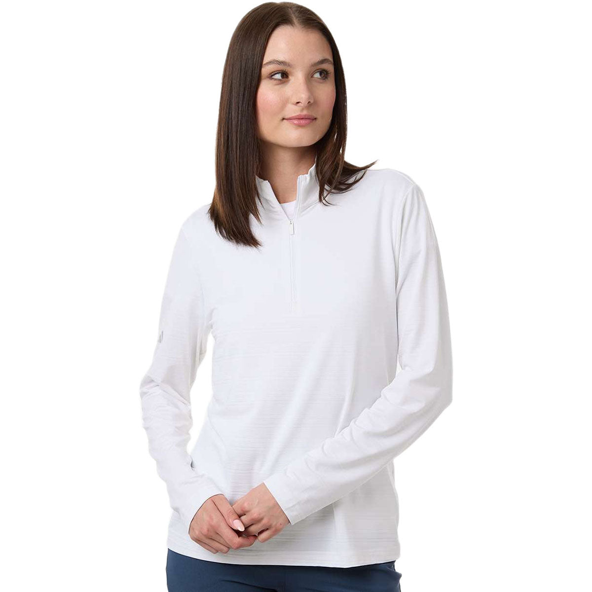 Adidas Women's White Textured Stripe Quarter-Zip Pullover