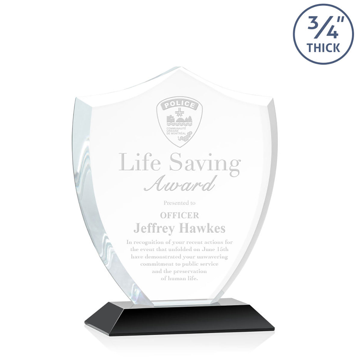 St. Regis Black Scudo Shield Award 6.25" x 7.75" x 3" with Standard Base - Laser Engraved