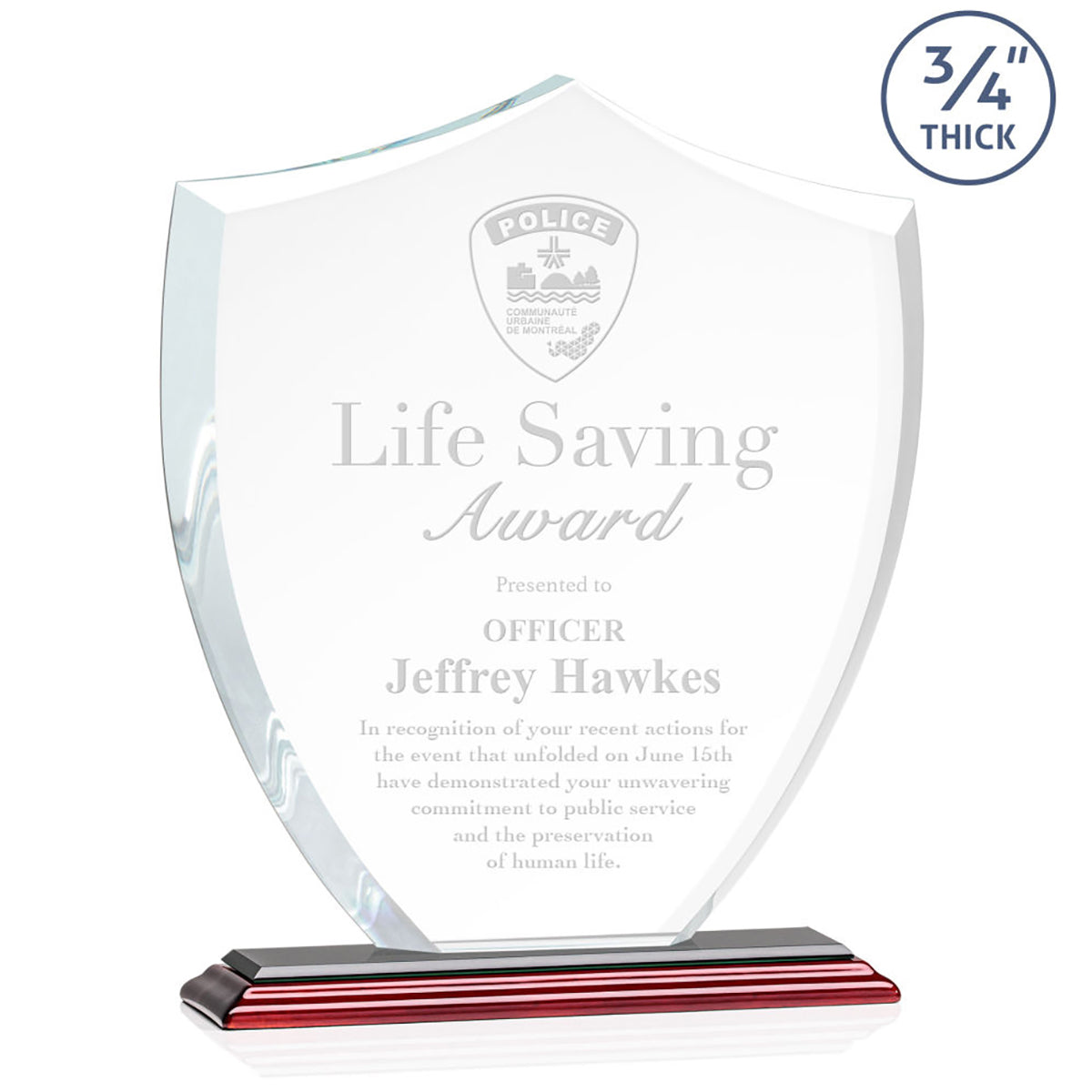 St. Regis Rosewood Scudo Shield Award 8.125" x 9.75" x 3" with Standard Base - Laser Engraved