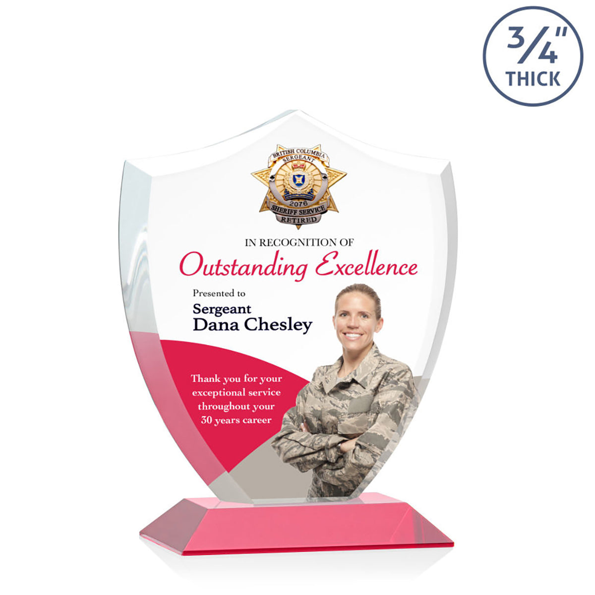 St. Regis Red Scudo Shield Award 6.25" x 7.75" x 3" with Standard Base - Printed