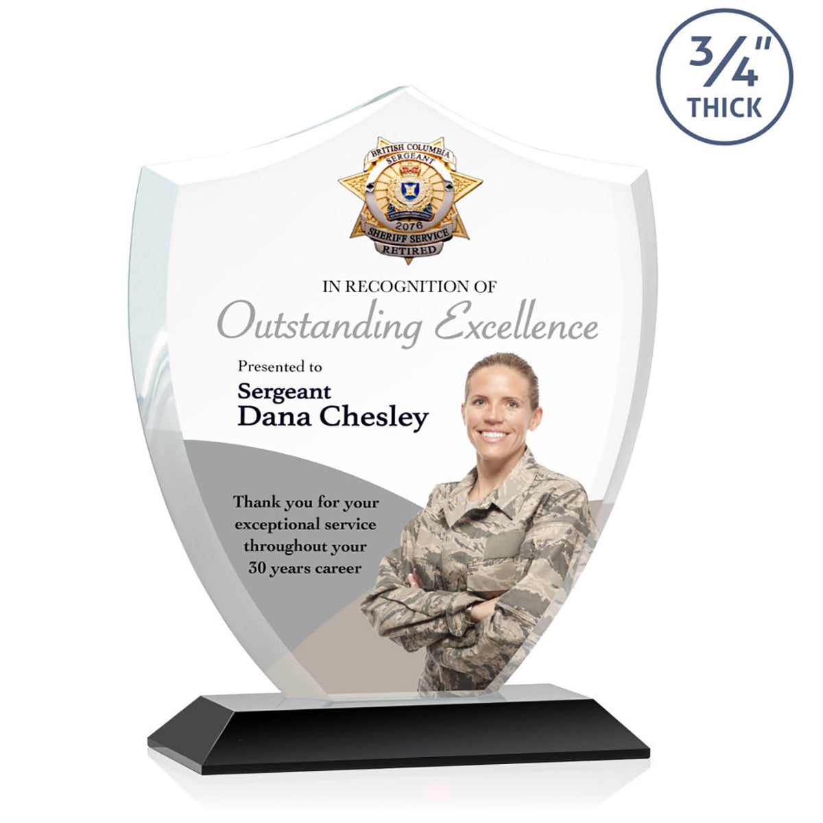 St. Regis Black Scudo Shield Award 7.25" x 8.75" x 3" with Standard Base - Printed