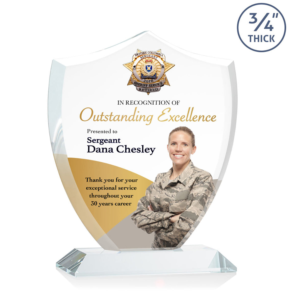 St. Regis Clear Scudo Shield Award 7.25" x 8.75" x 3" with Standard Base - Printed