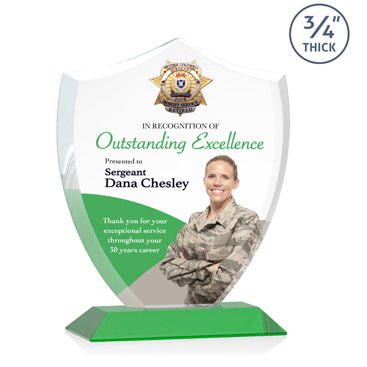 St. Regis Green Scudo Shield Award 7.25" x 8.75" x 3" with Standard Base - Printed