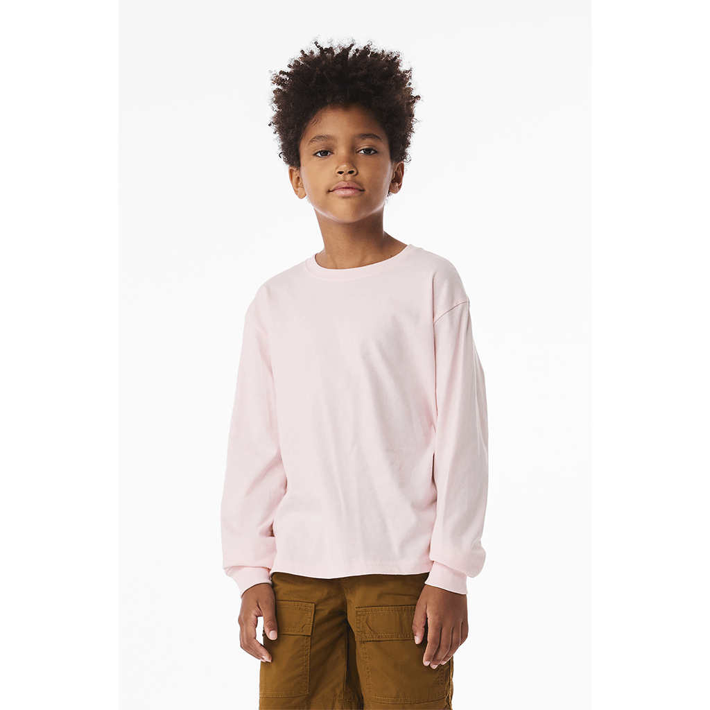 Bella + Canvas Soft Pink Youth 6-Ounce Heavyweight Long Sleeve Tee