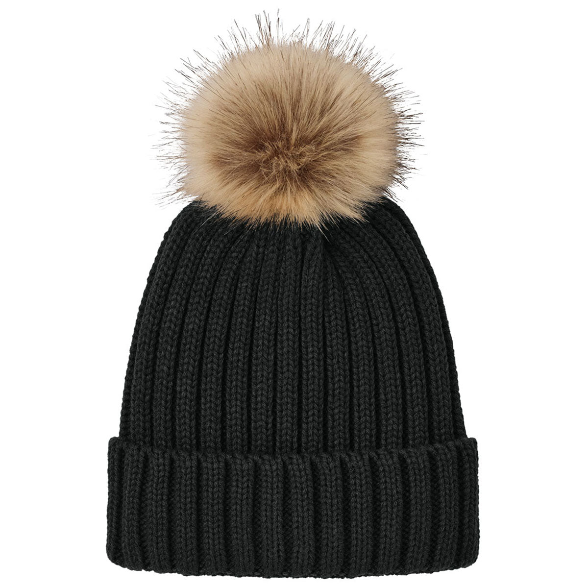 Port Authority Deep Black Faux Fur Pom Beanie