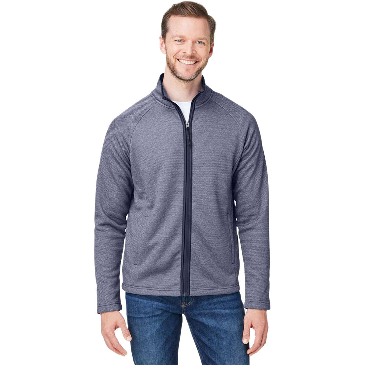 Core 365 Men's Classic Navy/White Venture Heathered Stripe Full-Zip