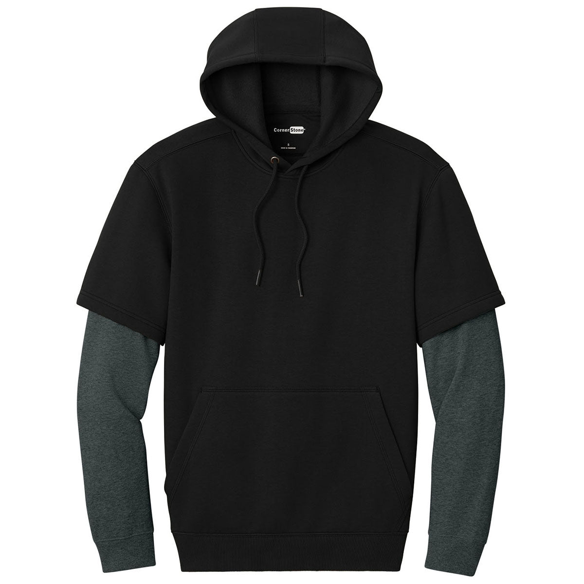 CornerStone Men's Black/Charcoal Heather Touch Fleece Layered Hoodie