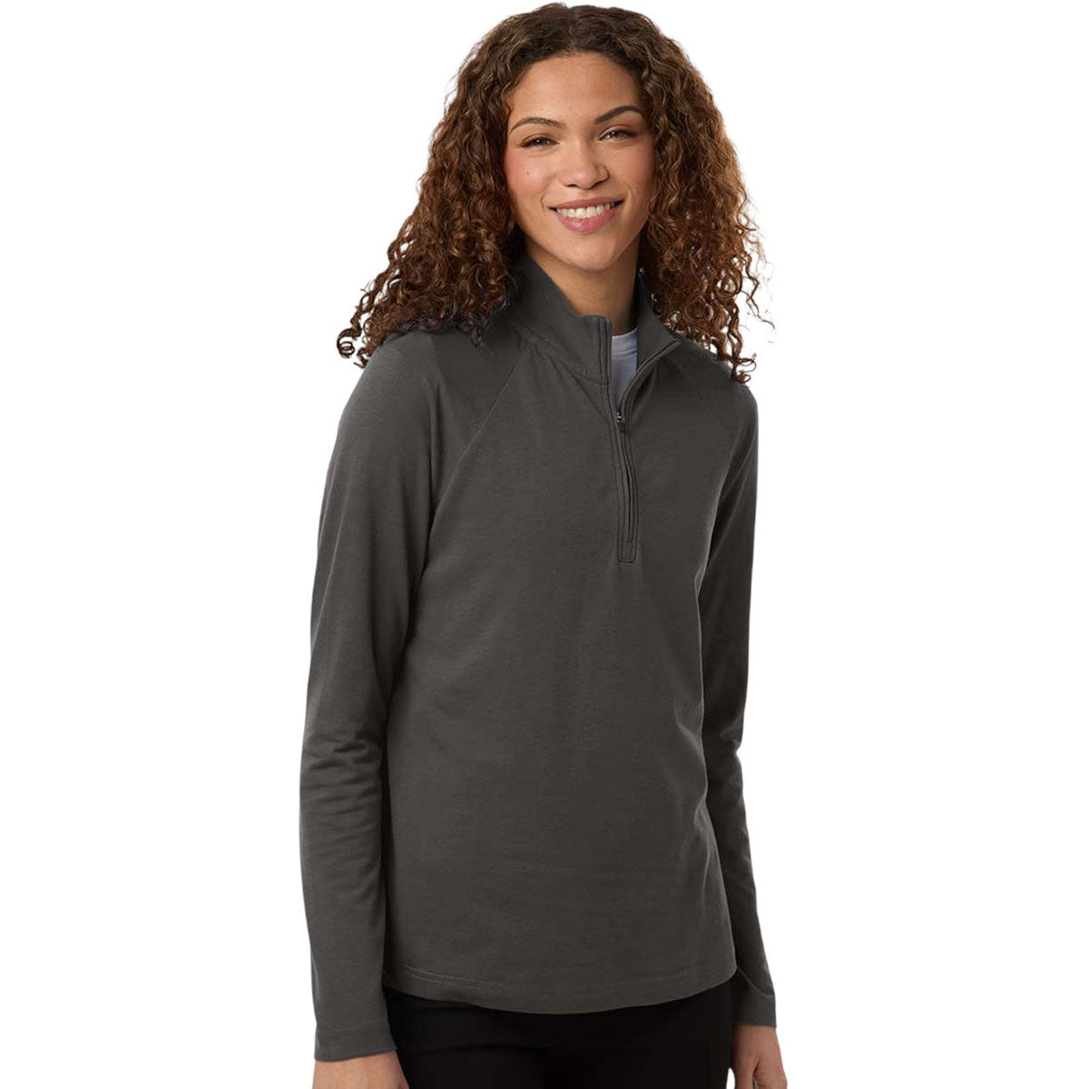 Devon & Jones Women's Graphite Seaton Pebble Textured Quarter-Zip Pullover