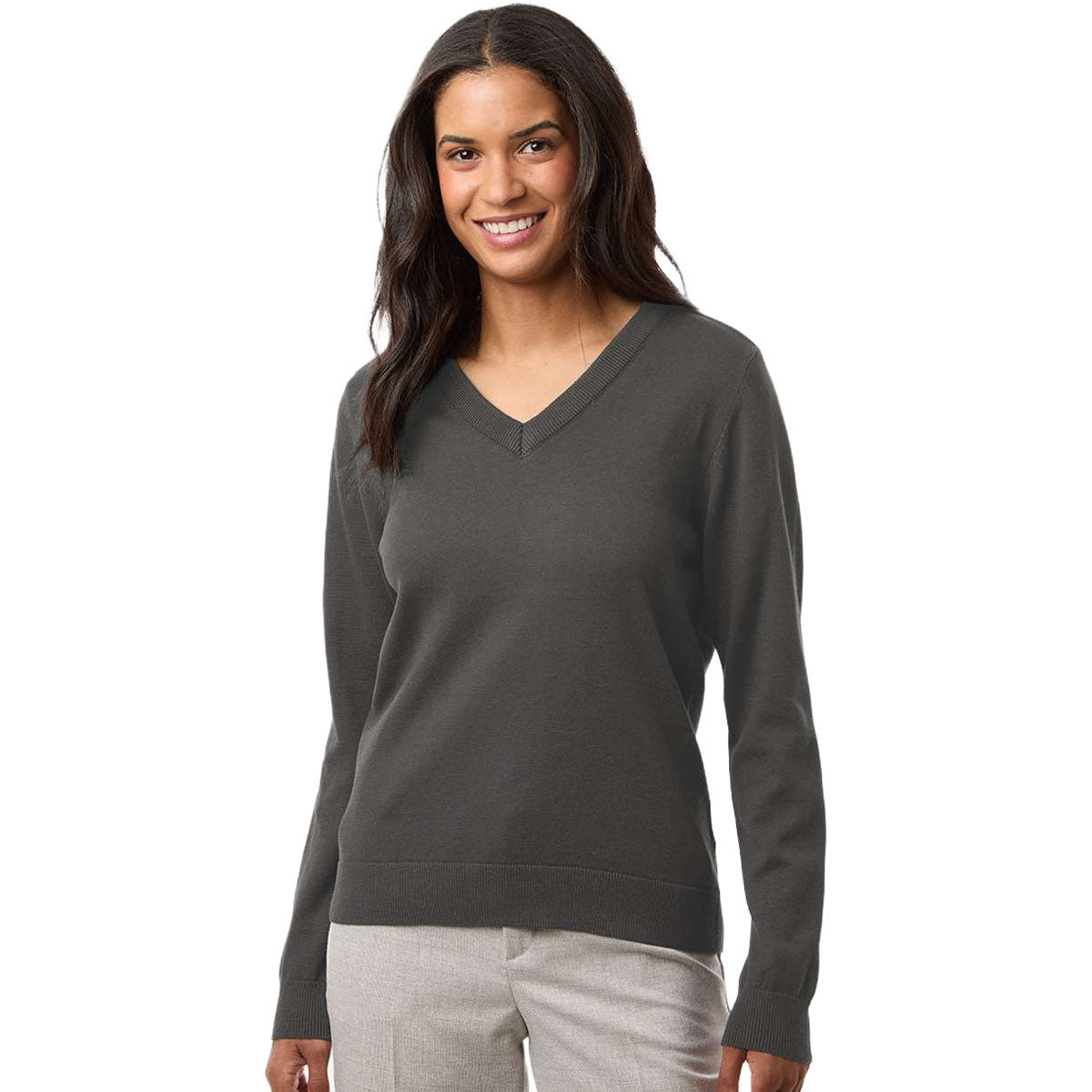 Devon & Jones Women's Graphite New Classics V-Neck Sweater
