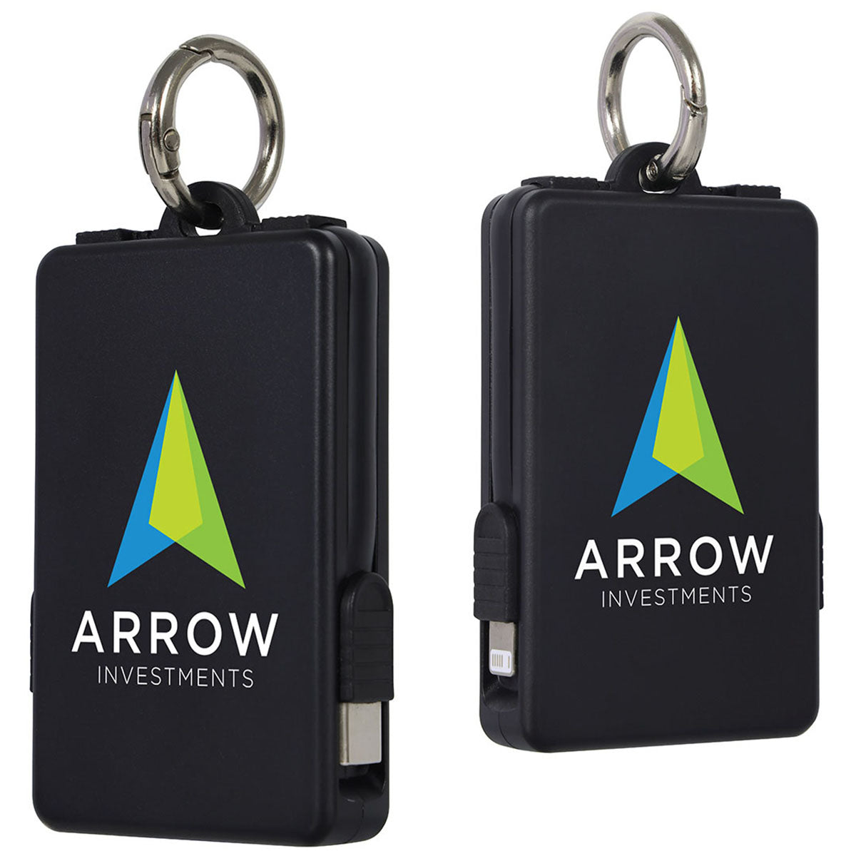 Ariel Premium Black Esprit 2000mAh UL Listed Power Bank with Built-In Cables