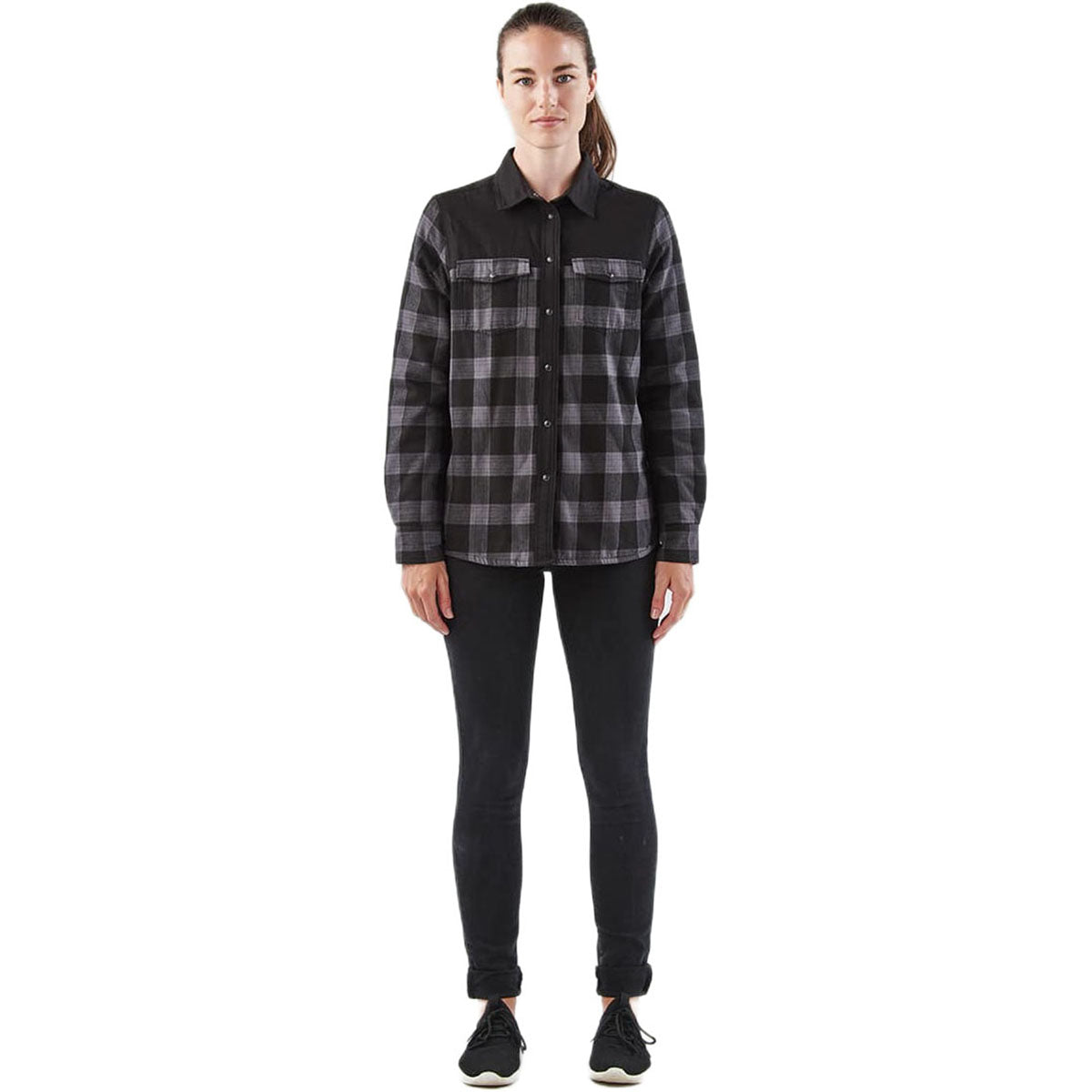 Stormtech Women's Carbon Plaid Logan Thermal Long Sleeve Shirt