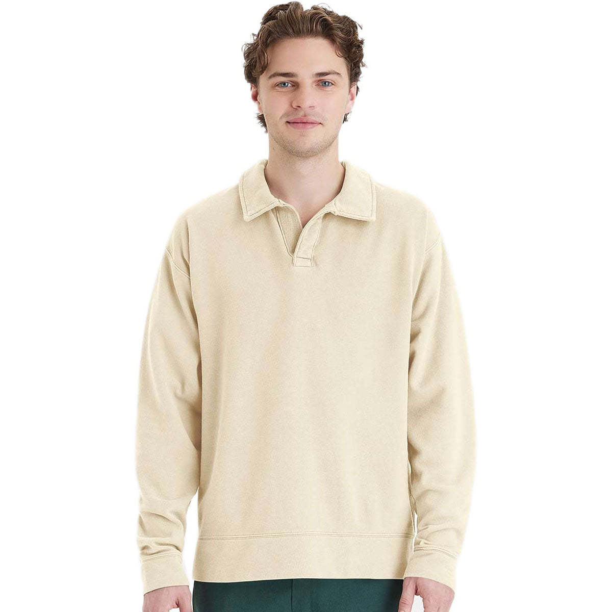 ComfortWash by Hanes Men's Parchment Garment-Dyed Polo Collar Sweatshirt