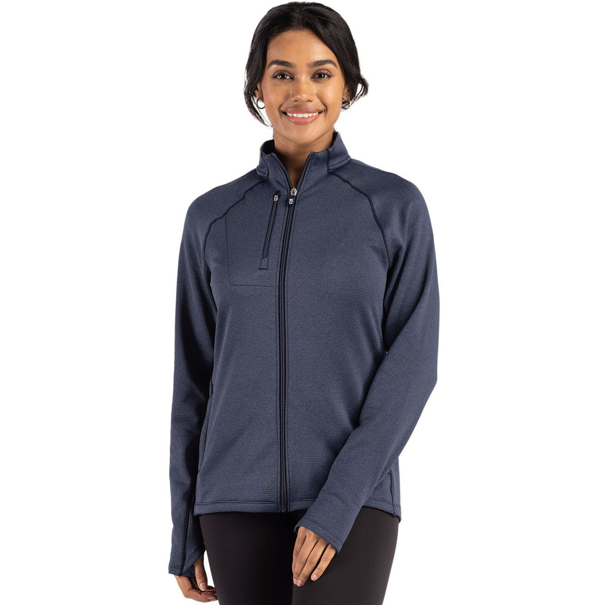 Cutter & Buck Women's Navy Blue Heather Peshastin Fleece Recycled Full Zip Jacket