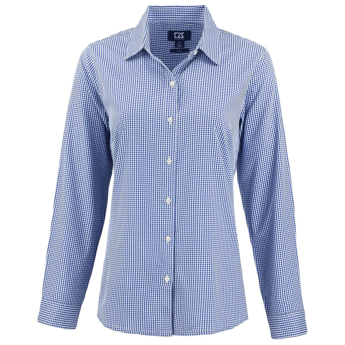 Cutter & Buck Women's Tour Blue/White Skyline Epic Confidence Recycled Gingham Long Sleeve Dress Shirt