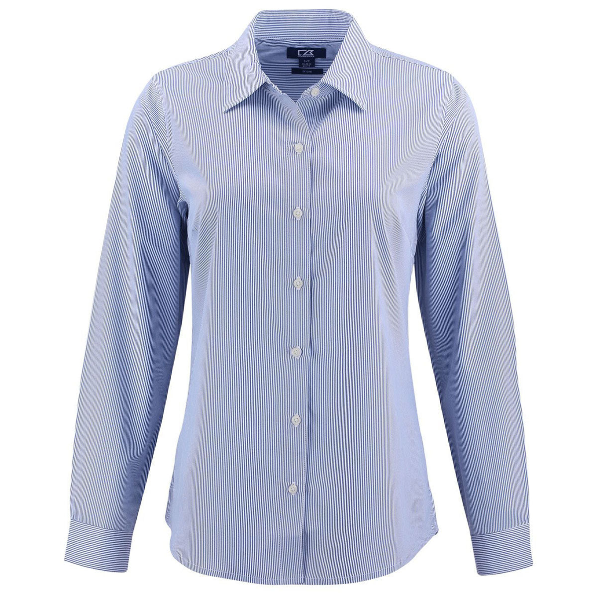 Cutter & Buck Women's Tour Blue/White Skyline Epic Confidence Recycled Pinstripe Long Sleeve Dress Shirt