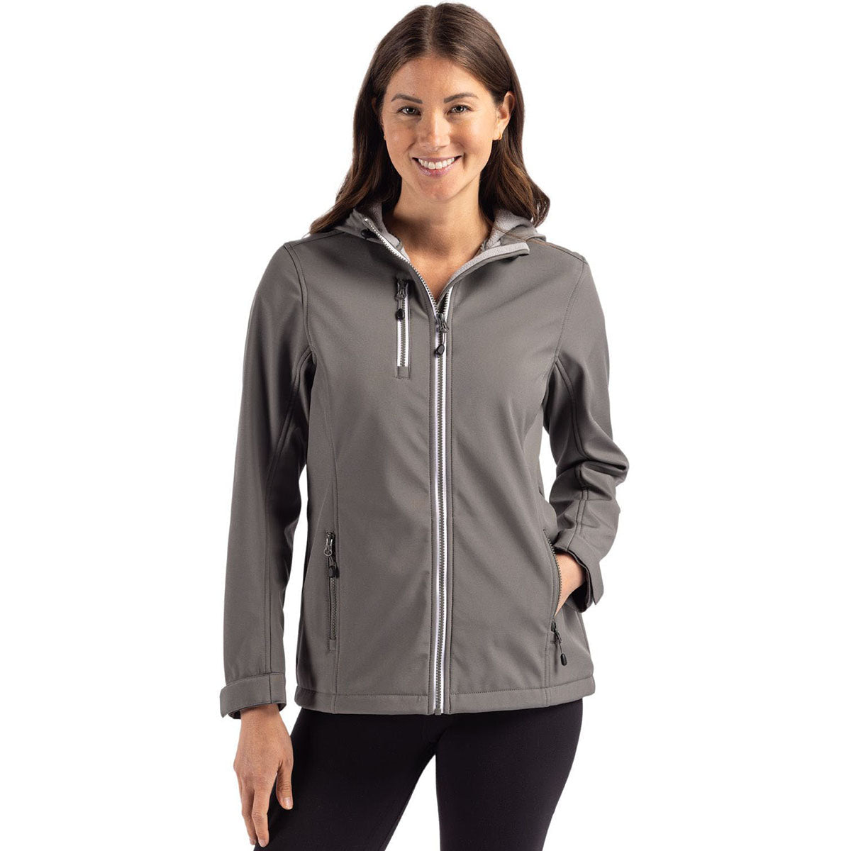 Clique Women's Pure Slate Telemark Eco Stretch Softshell Full Zip Hooded Jacket
