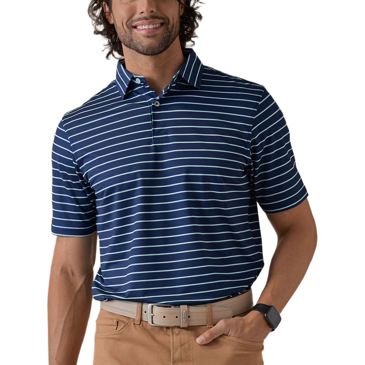 Straight Down Men's Greenstone Quintero Stripe Polo