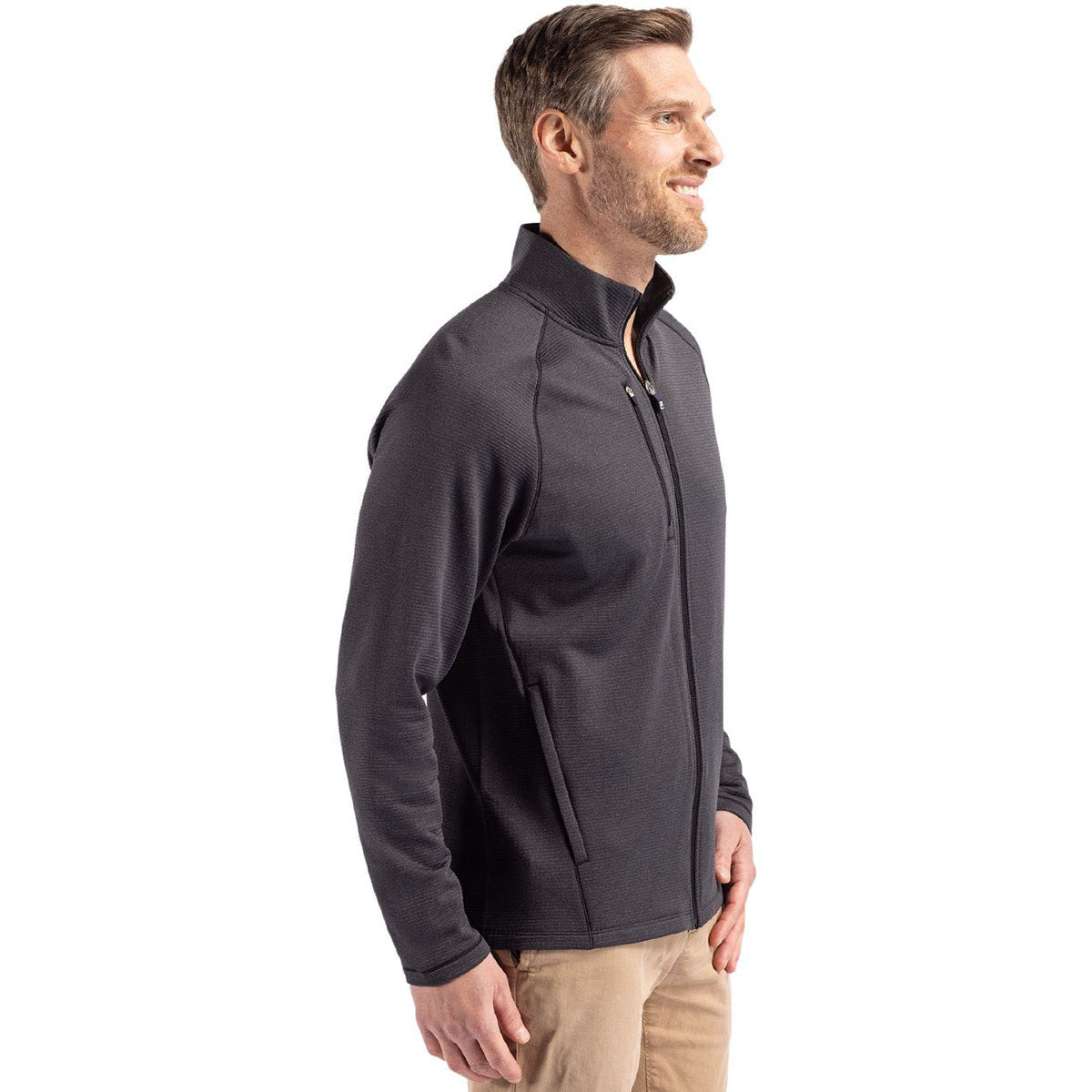 Cutter & Buck Men's Black Heather Peshastin Fleece Recycled Full Zip Jacket
