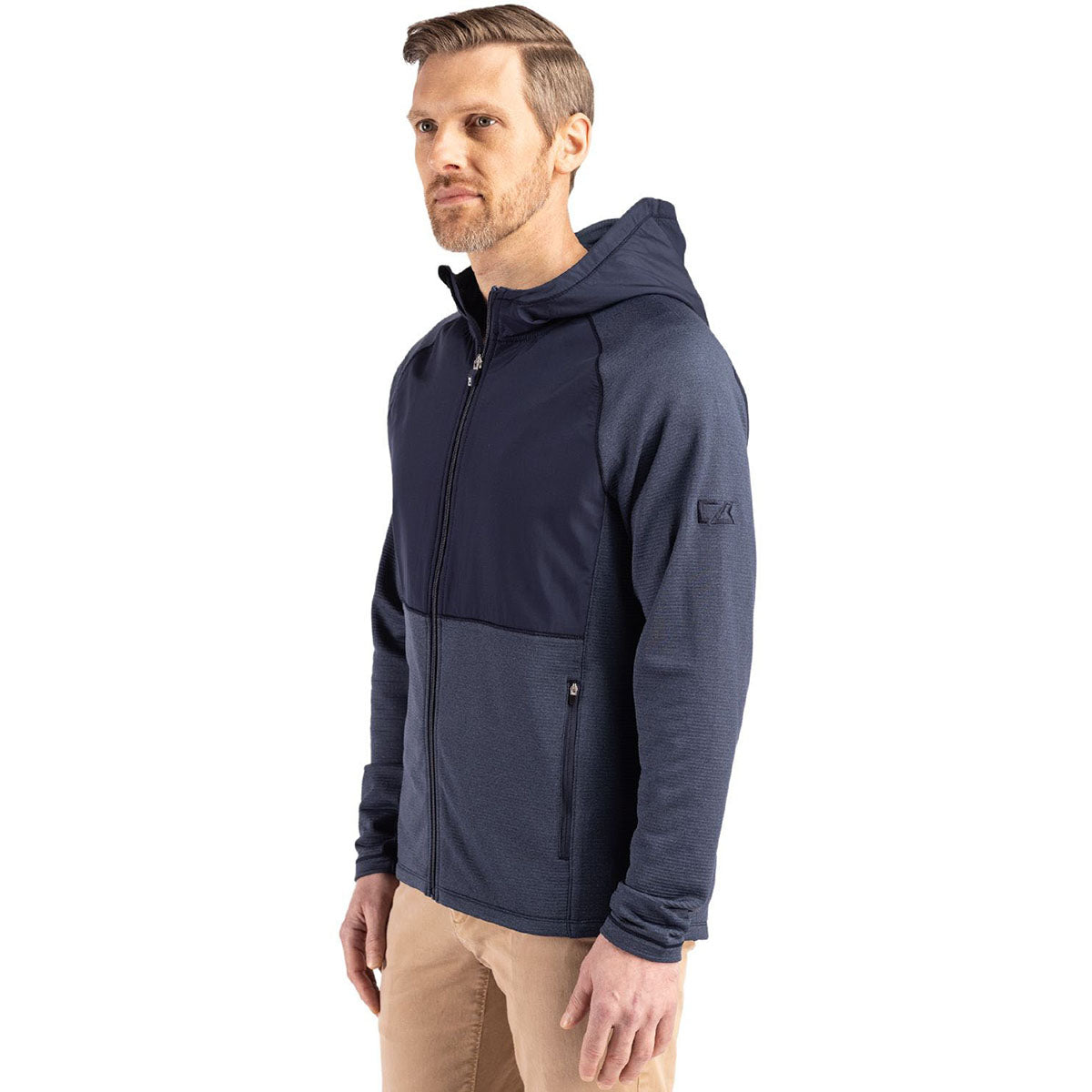 Cutter & Buck Men's Navy Blue Heather Peshastin Fleece Recycled Hybrid Jacket