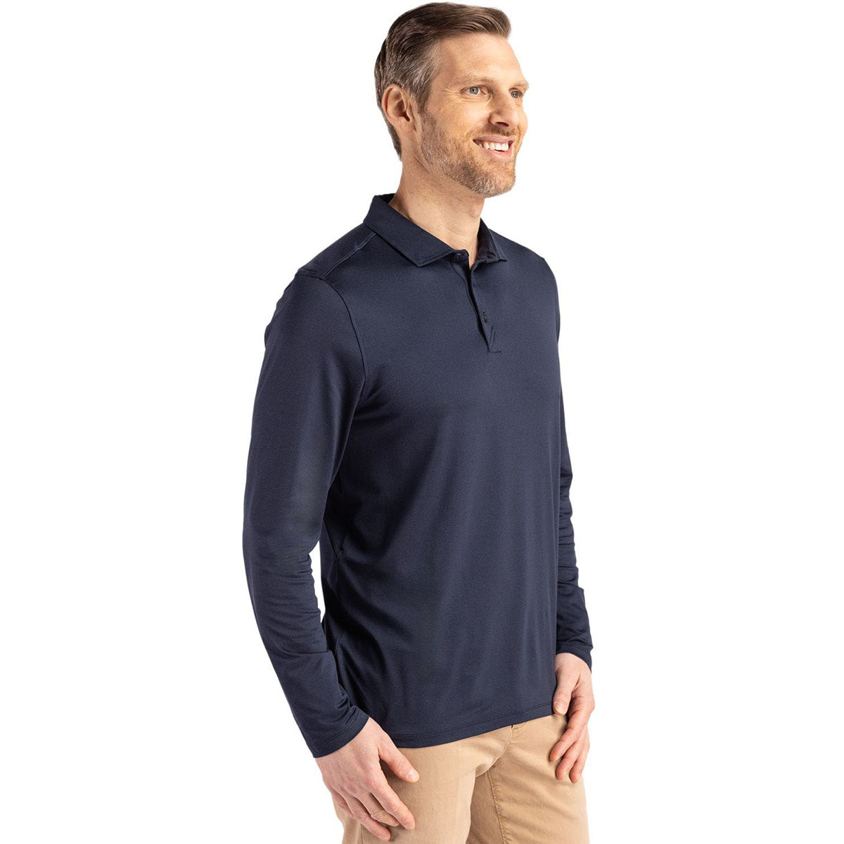 Cutter & Buck Men's Navy Blue Coastline Epic Comfort Recycled Long Sleeve Polo