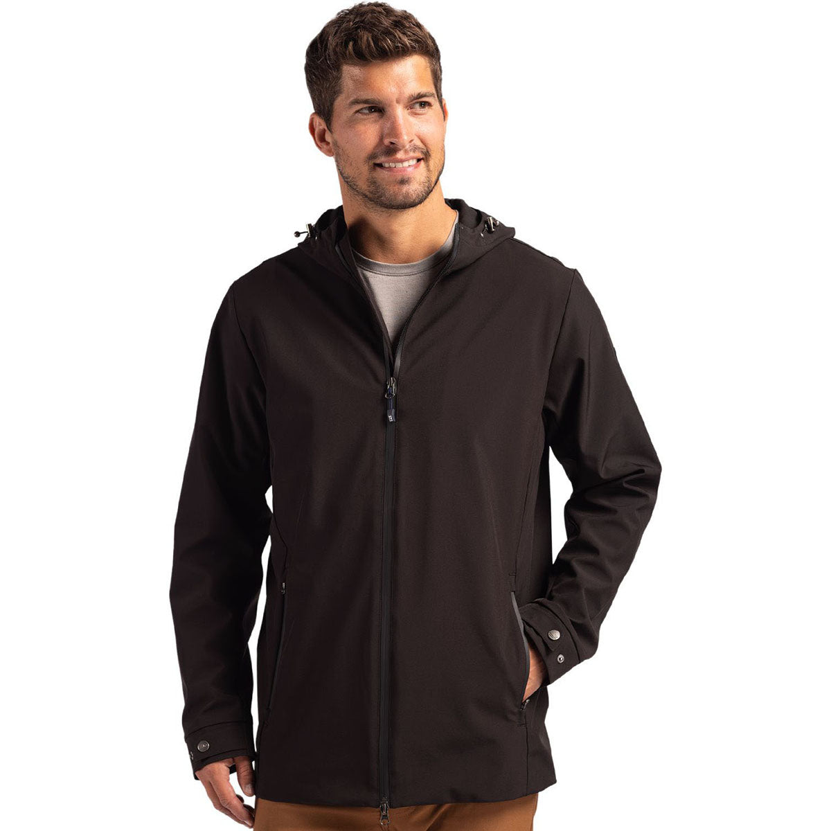 Cutter & Buck Men's Black Camano Everyday Stretch Recycled Water Resistant Jacket