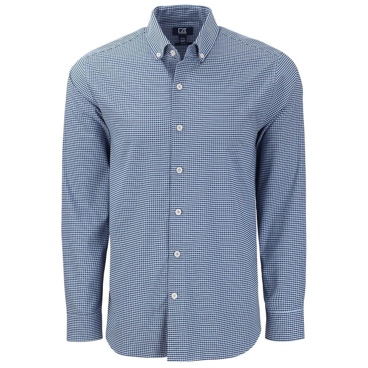 Cutter & Buck Men's Pale Blue/Navy Blue Skyline Epic Confidence Recycled Gingham Long Sleeve Dress Shirt