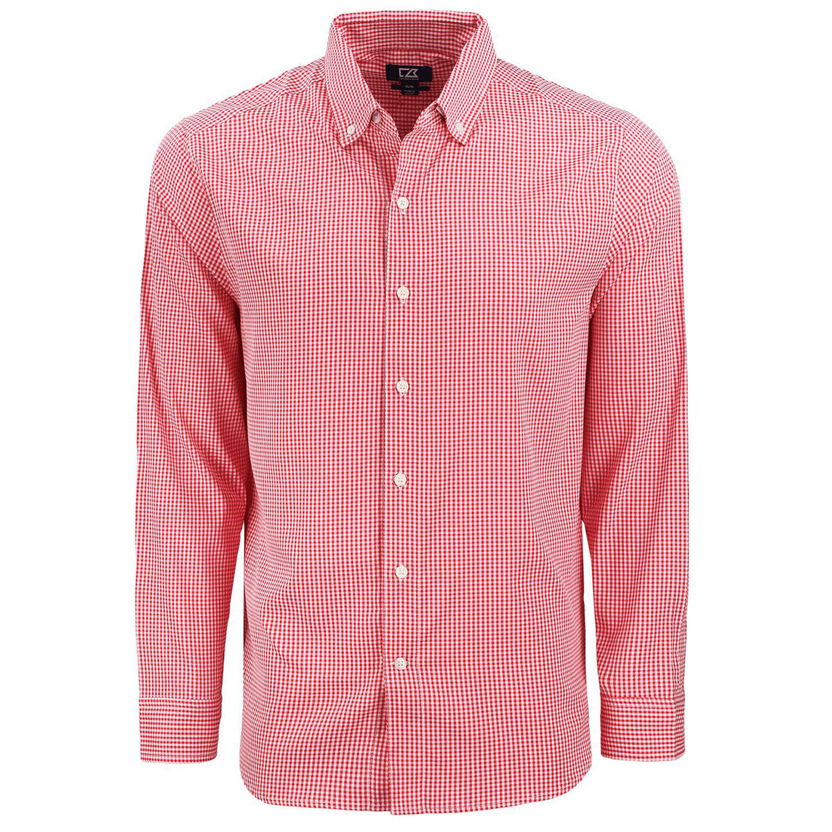 Cutter & Buck Men's Red/White Skyline Epic Confidence Recycled Gingham Long Sleeve Dress Shirt