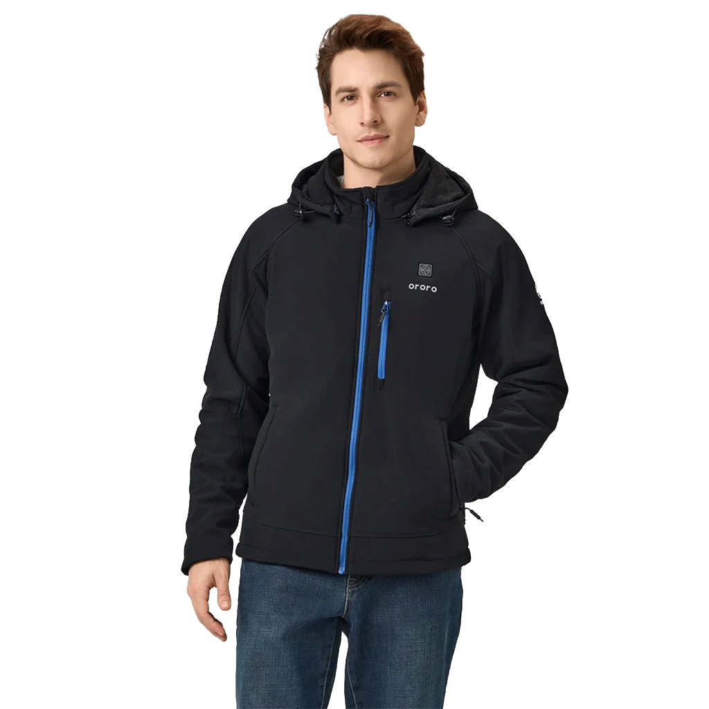 Ororo Men's Black Paragon Classic Heated Jacket 2.0 - Blue Zipper