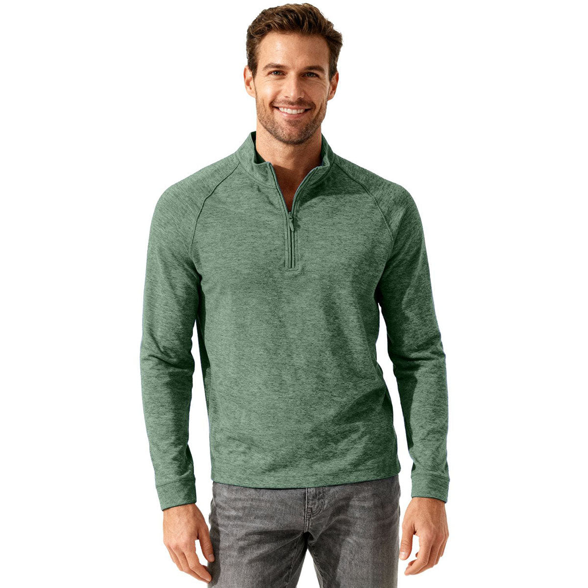 Clique Men's Bottle Green Heather Dash Recycled Quarter Zip Pullover