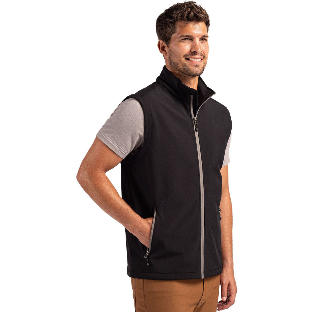 Clique Men's Black/Pure Slate Tempo Stretch Full Zip Softshell Vest