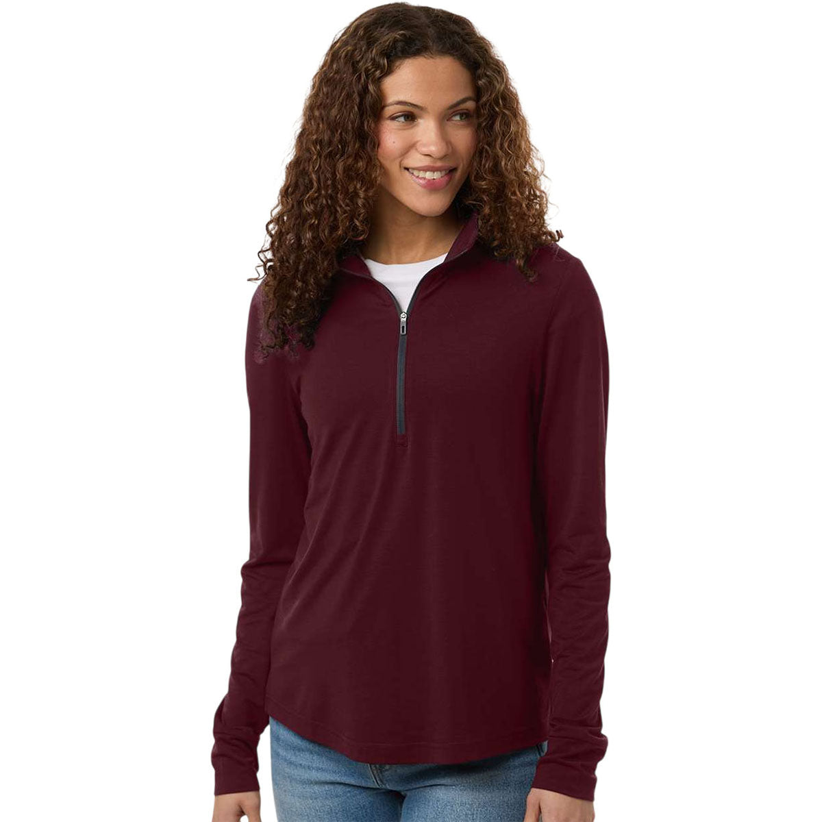 North End Women's Burgundy/Carbon JAQ Stretch Performance Quarter-Zip