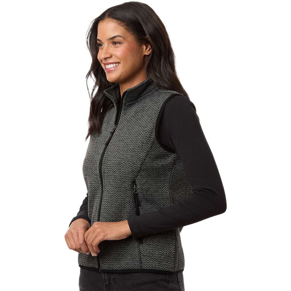 North End Women's Black/Grey Jasper Jacquard Fleece Vest