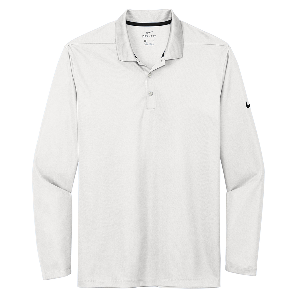 Nike Men's White Dri-FIT Micro Pique 2.0 Long Sleeve Polo