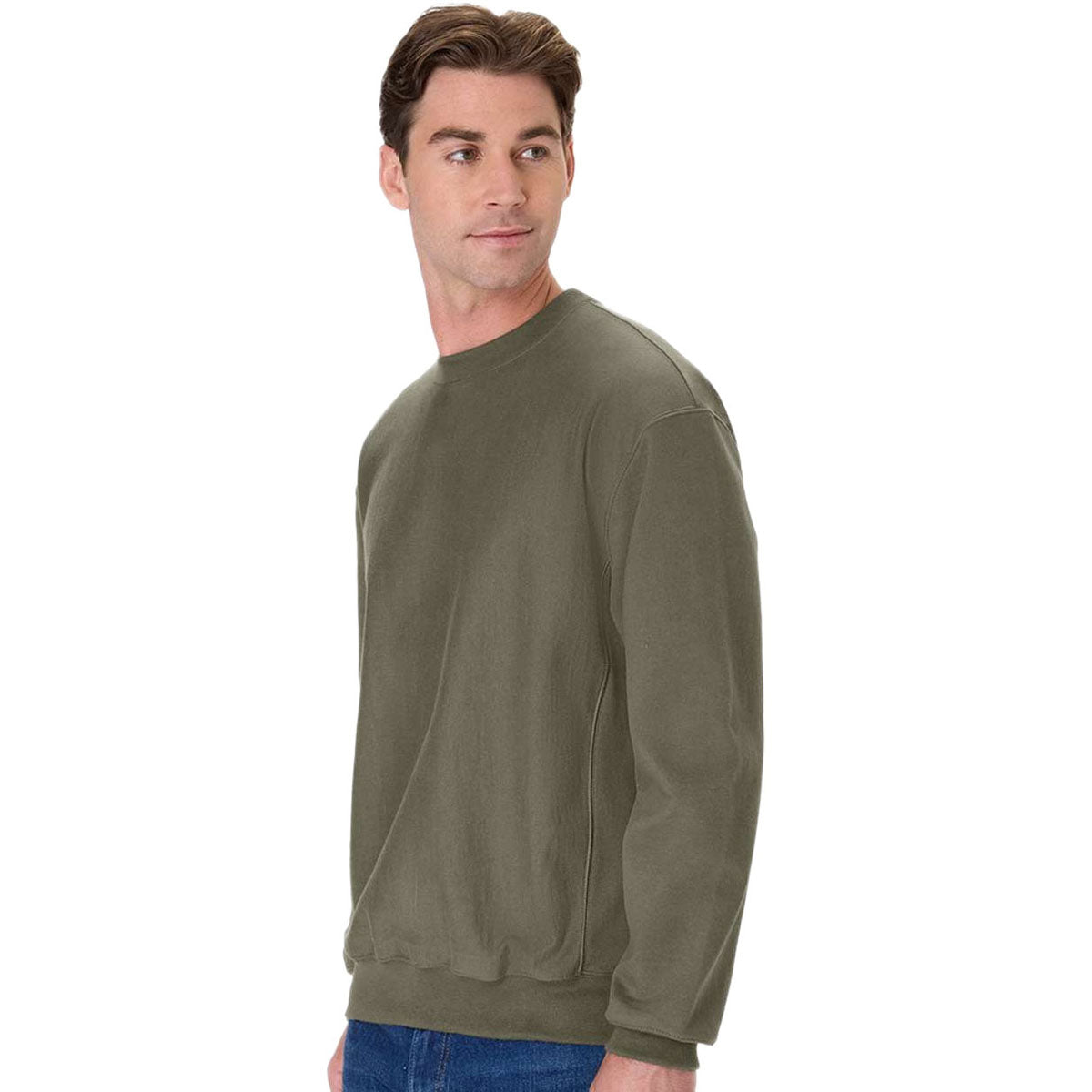Hanes Unisex Fatigue Green Beefy Sweats Premium Heavyweight Crewneck Sweatshirt