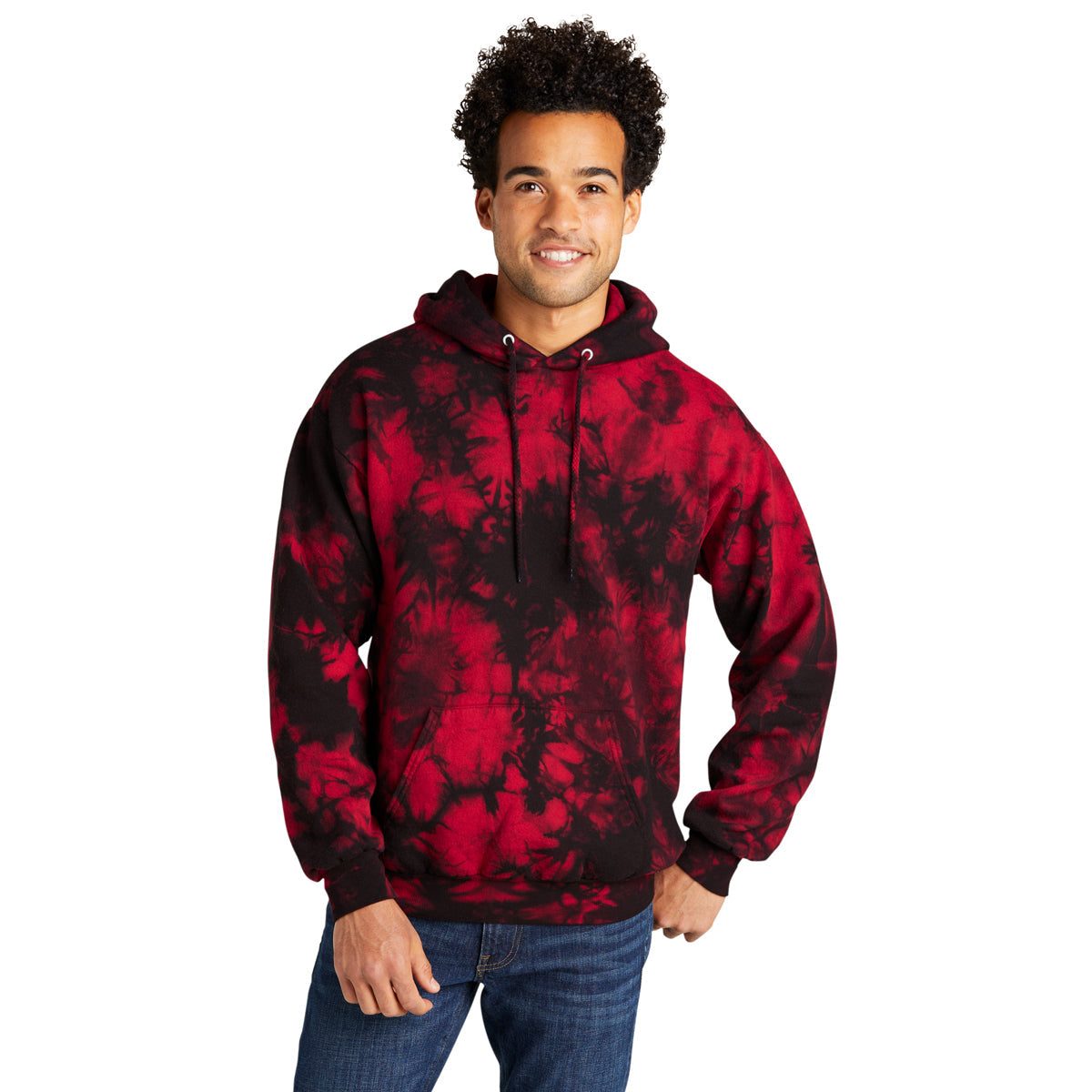 Port & Company Men's Black Red Crystal Tie-Dye Pullover Hoodie