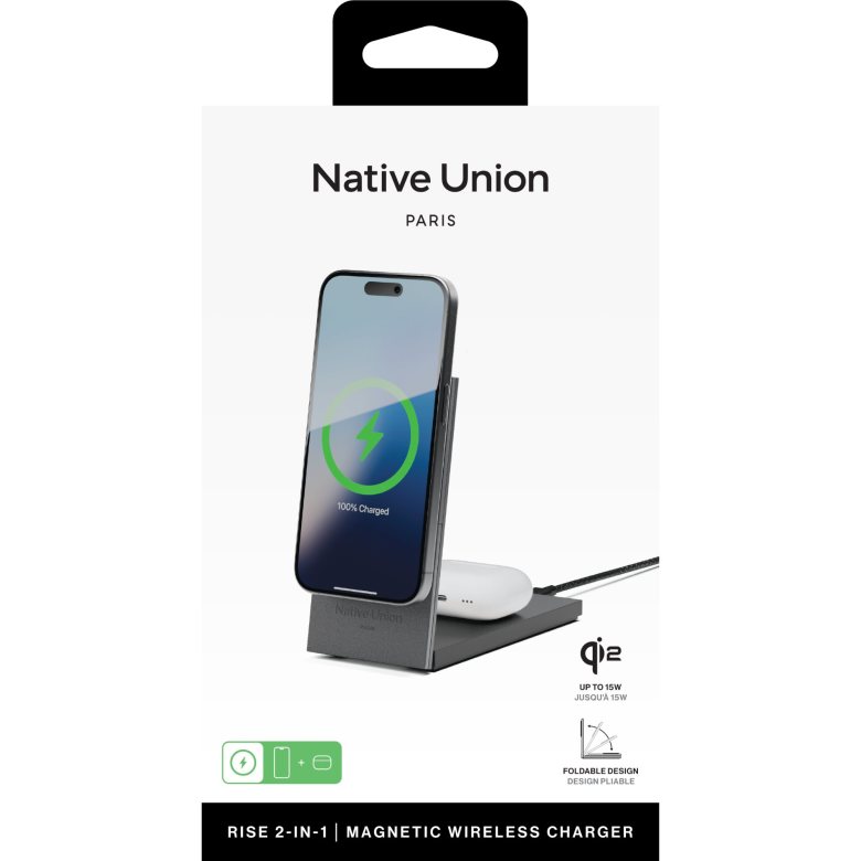 Native Union Black Rise 2-IN-1 Qi2 Wireless Charger