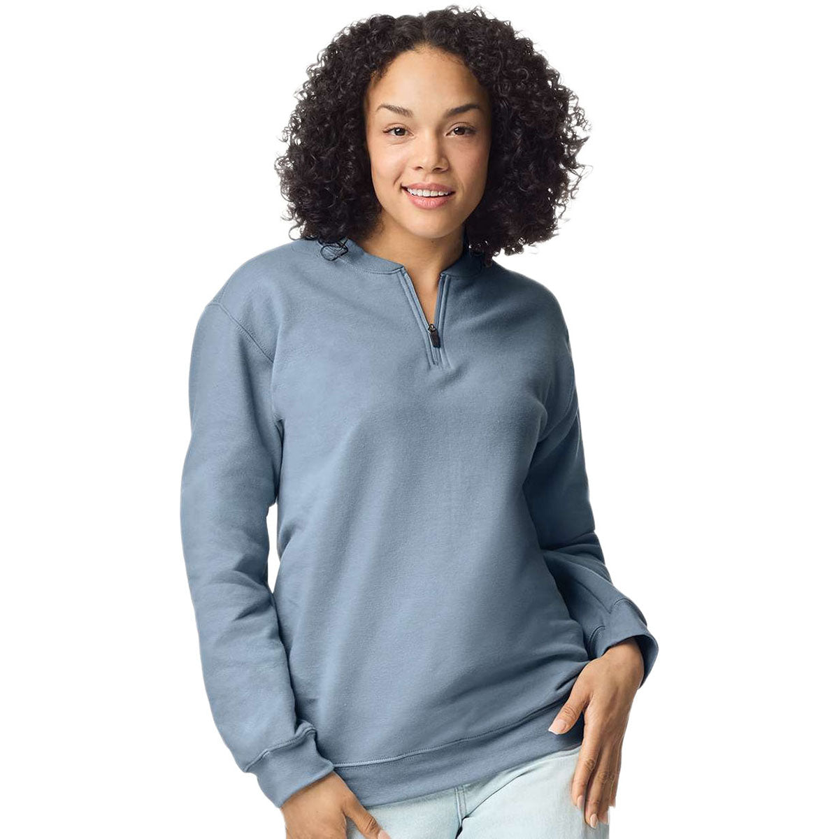 Gildan Unisex Stone Blue Midweight 1/4 Zip Sweatshirt