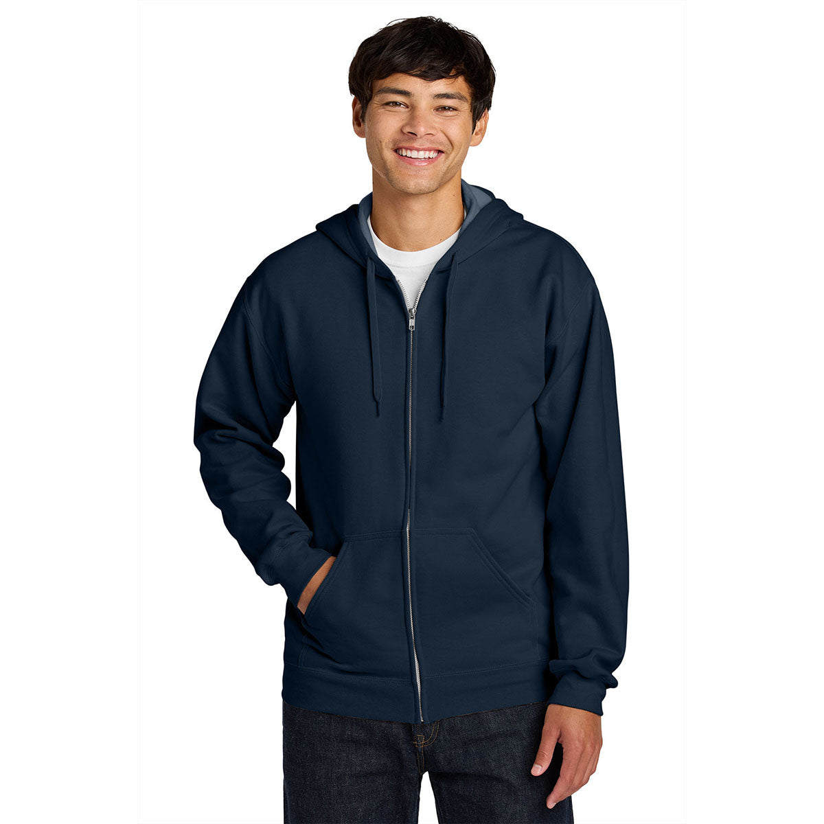 Gildan Men's Navy Softstyle Midweight Fleece Full-Zip Hooded Sweatshirt