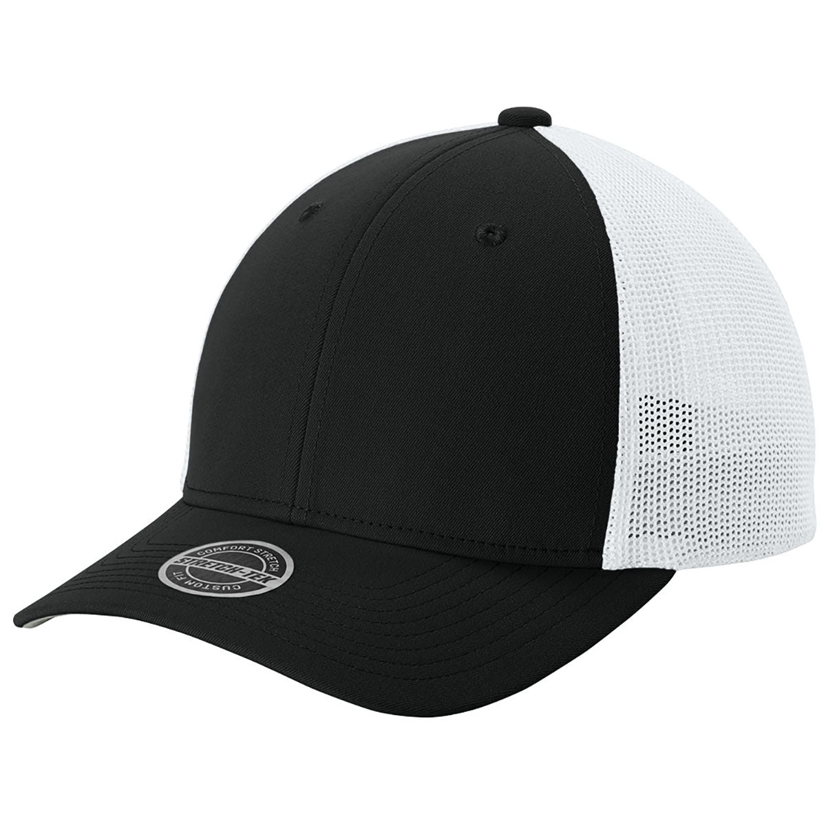 Sport-Tek Black/White Stretch-Tek Mesh Back Cap