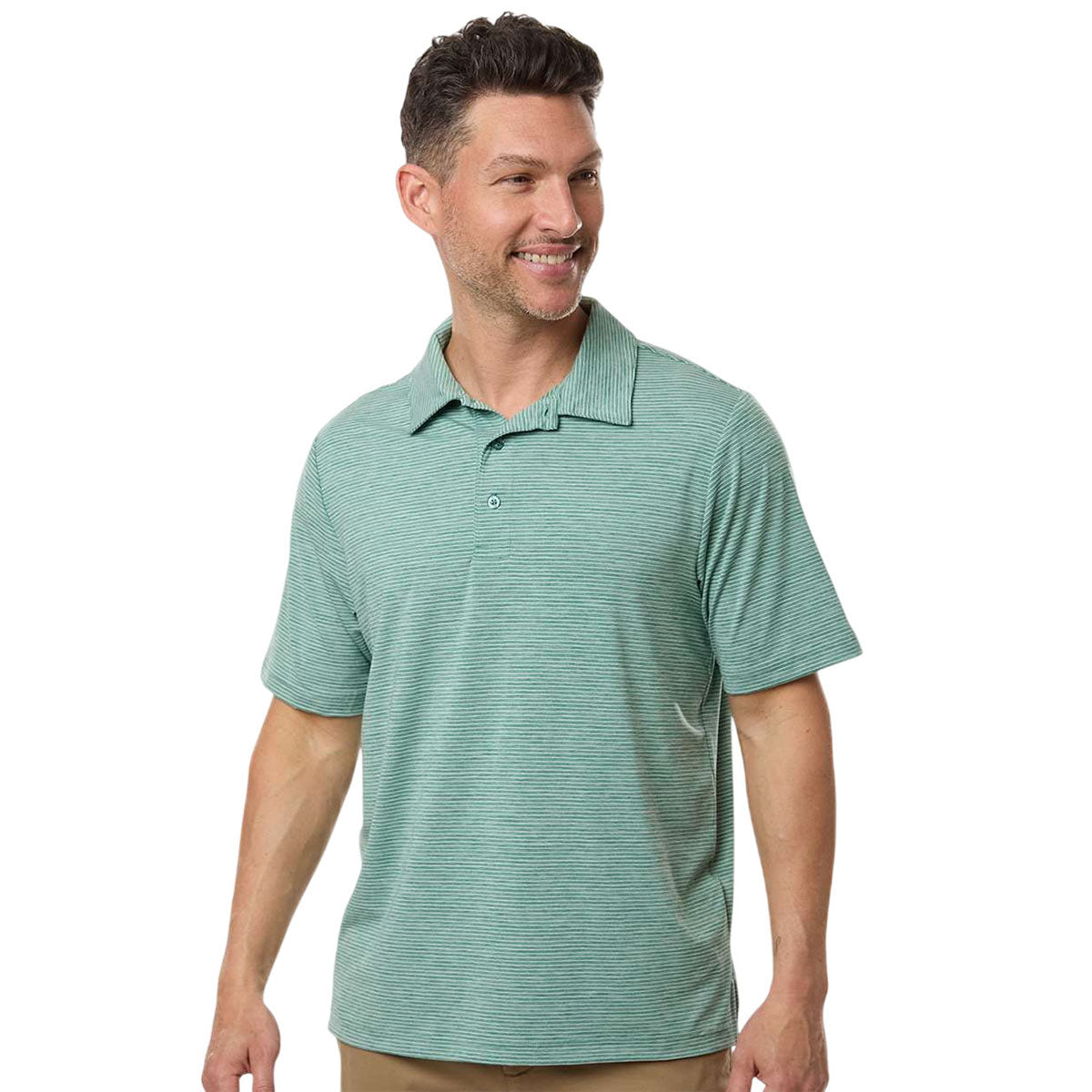Team 365 Men's Sport Forest Heather/White Relay Heathered Stripe Polo