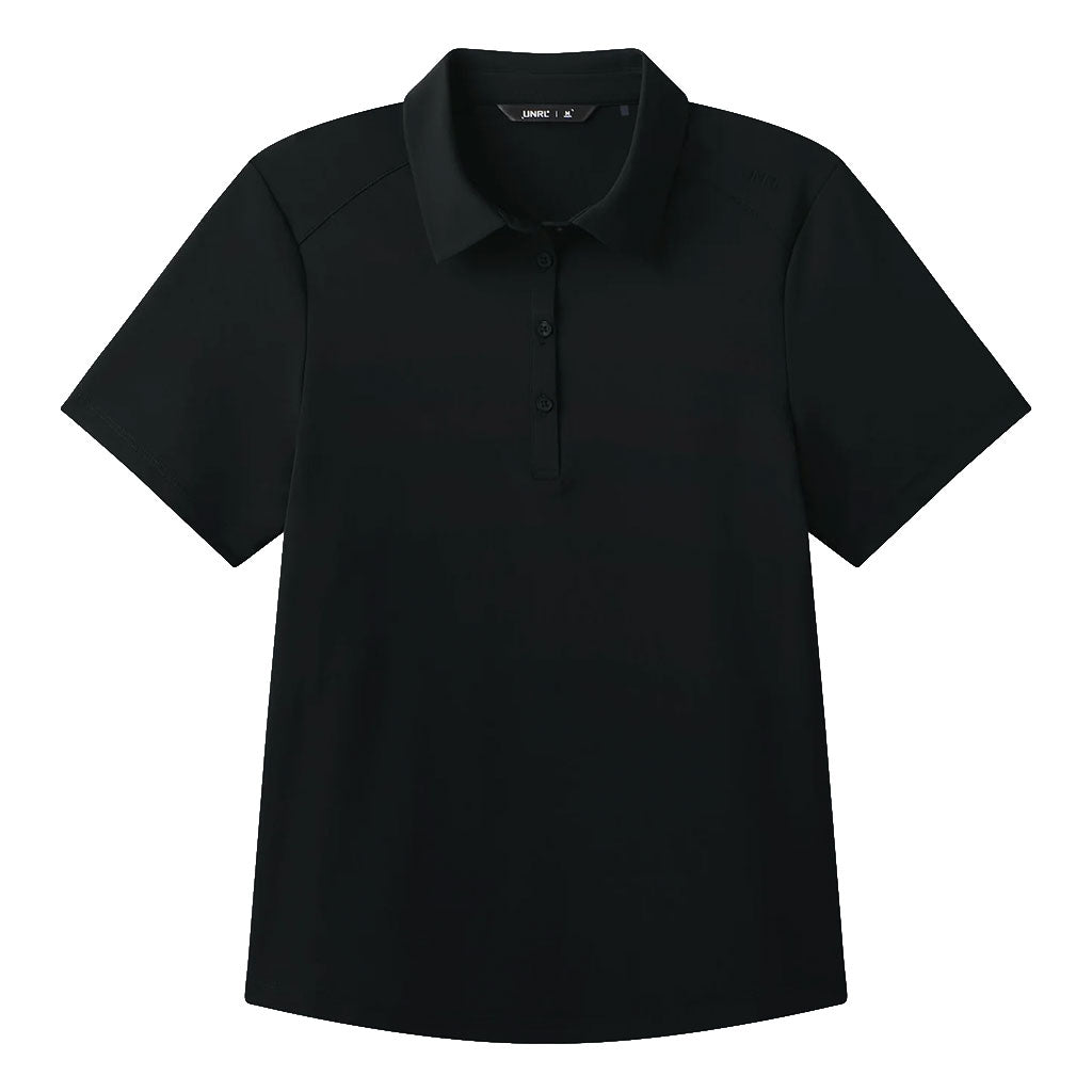 UNRL Women Black Short Sleeve Pique Pro Polo
